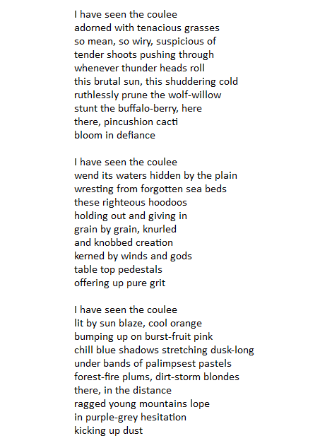 Poem text - I have seen the coulee